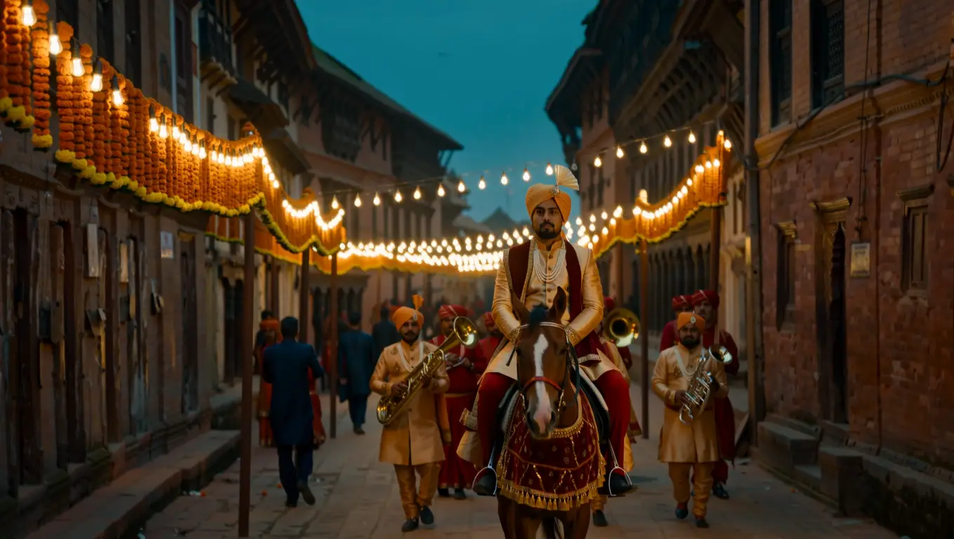 A cinematic still framed from a wedding film.