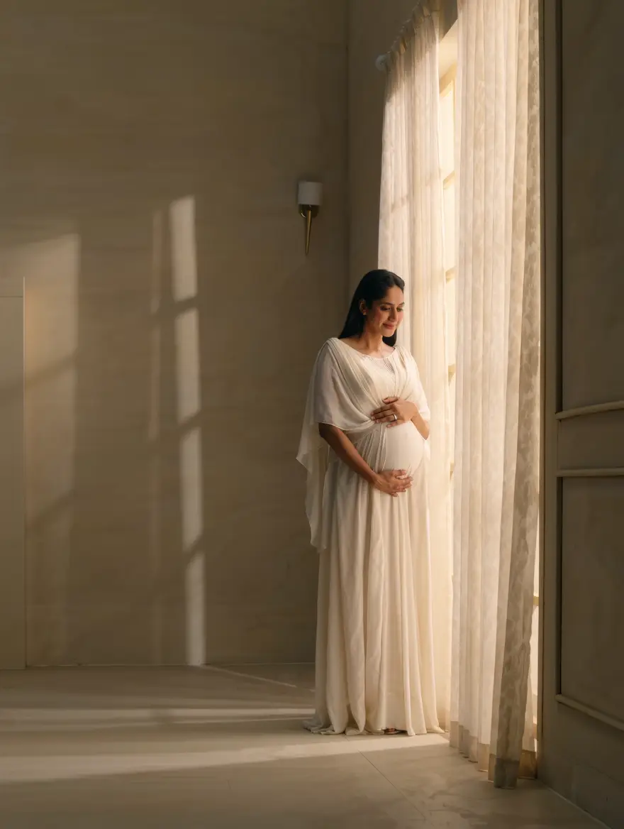 A gentle maternity portrait at home.